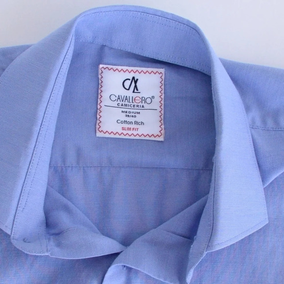 Cavallero Camiceria Slim Fit Button Down  Blue Shirt Size- 39/40 - Picture 7 of 13
